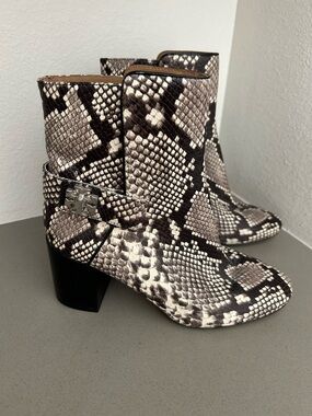 Tory Burch Python-Print Ankle Boots in Black & White